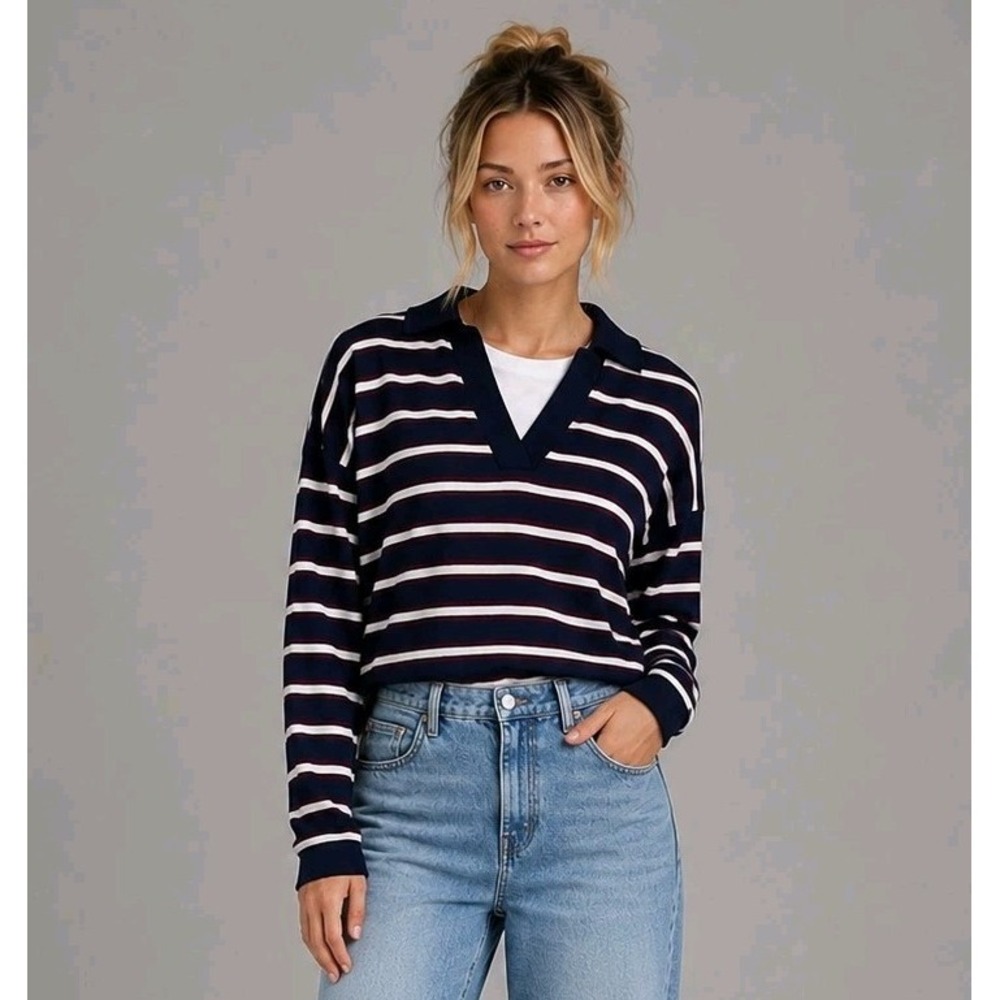 Madewell Shirt Womens Size Medium Relaxed Polo Texture Midnight Navy Pomegranate